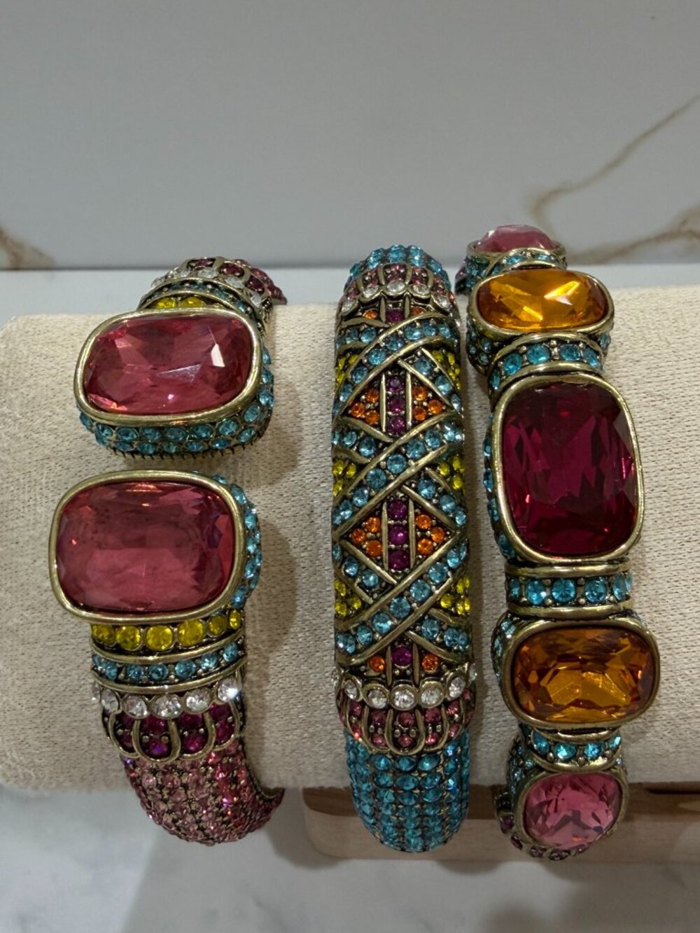 Heidi Daus 3-Pc Crystal Hinged Bangle Set Pink Turquoise
